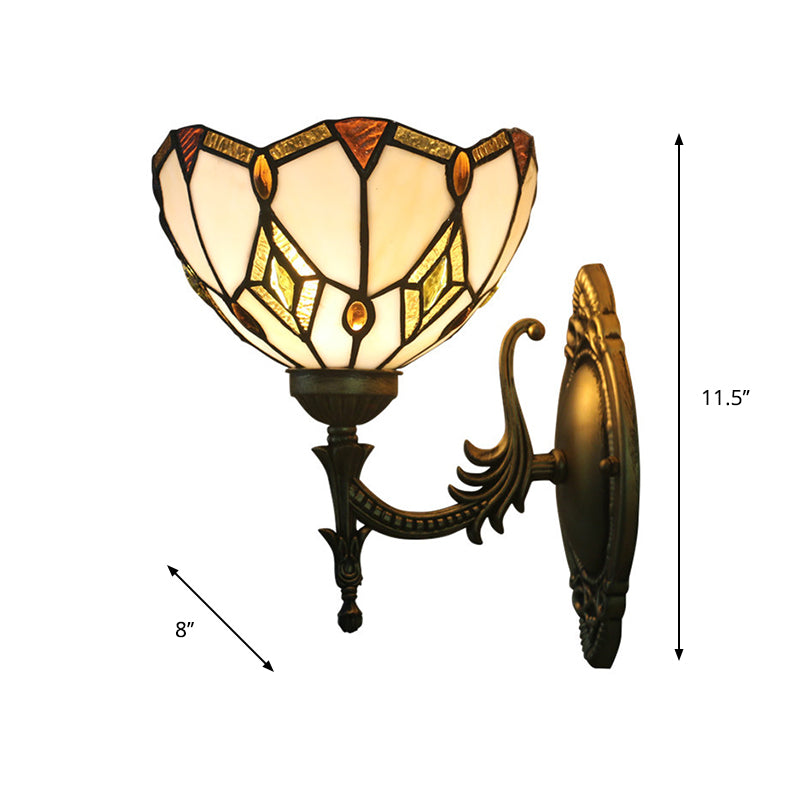 Baroque Beige Glass Wall Mount Sconce Light - Bronze Finish Bedroom Décor