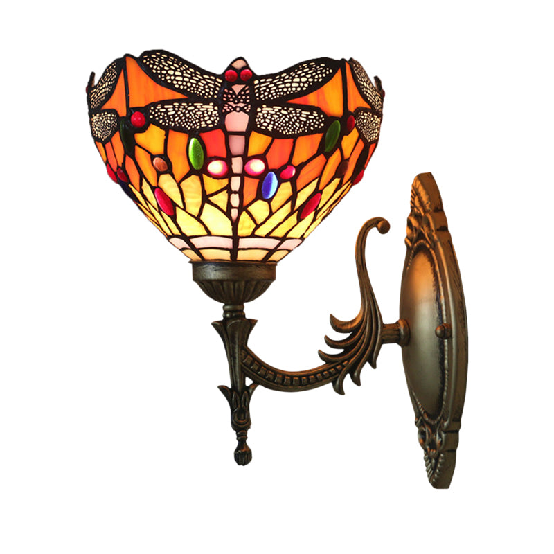 Tiffany Dragonfly Bronze Wall Light With Cut Glass For Elegant Ambience