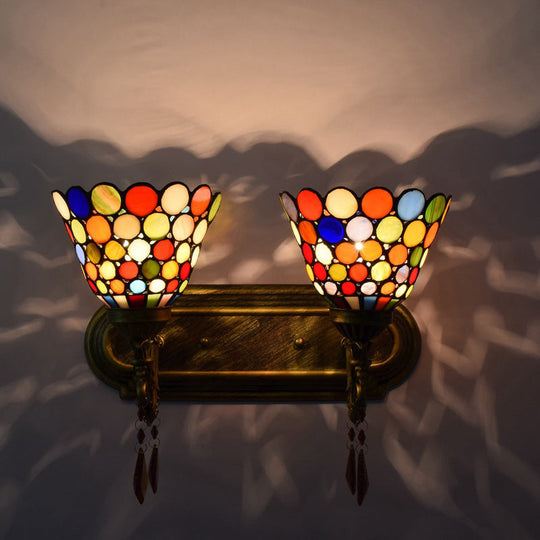 Stylish Bell Wall Mounted 2-Light Handcrafted Stained Glass Tiffany Sconce Lamp - Dots Design In