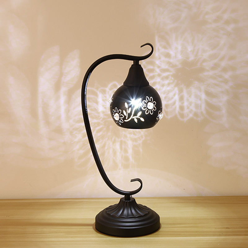 Metal Orb Night Light: Minimalist Led Table Lamp With Elegant Hollow-Out Flower Design Black