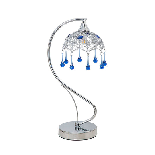 Contemporary Led Chrome Nightstand Lamp With Blue Glass Décor