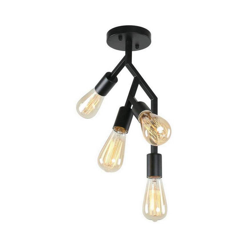 Industrial Style 4-Light Semi Flush Mount in Black for Dining Room