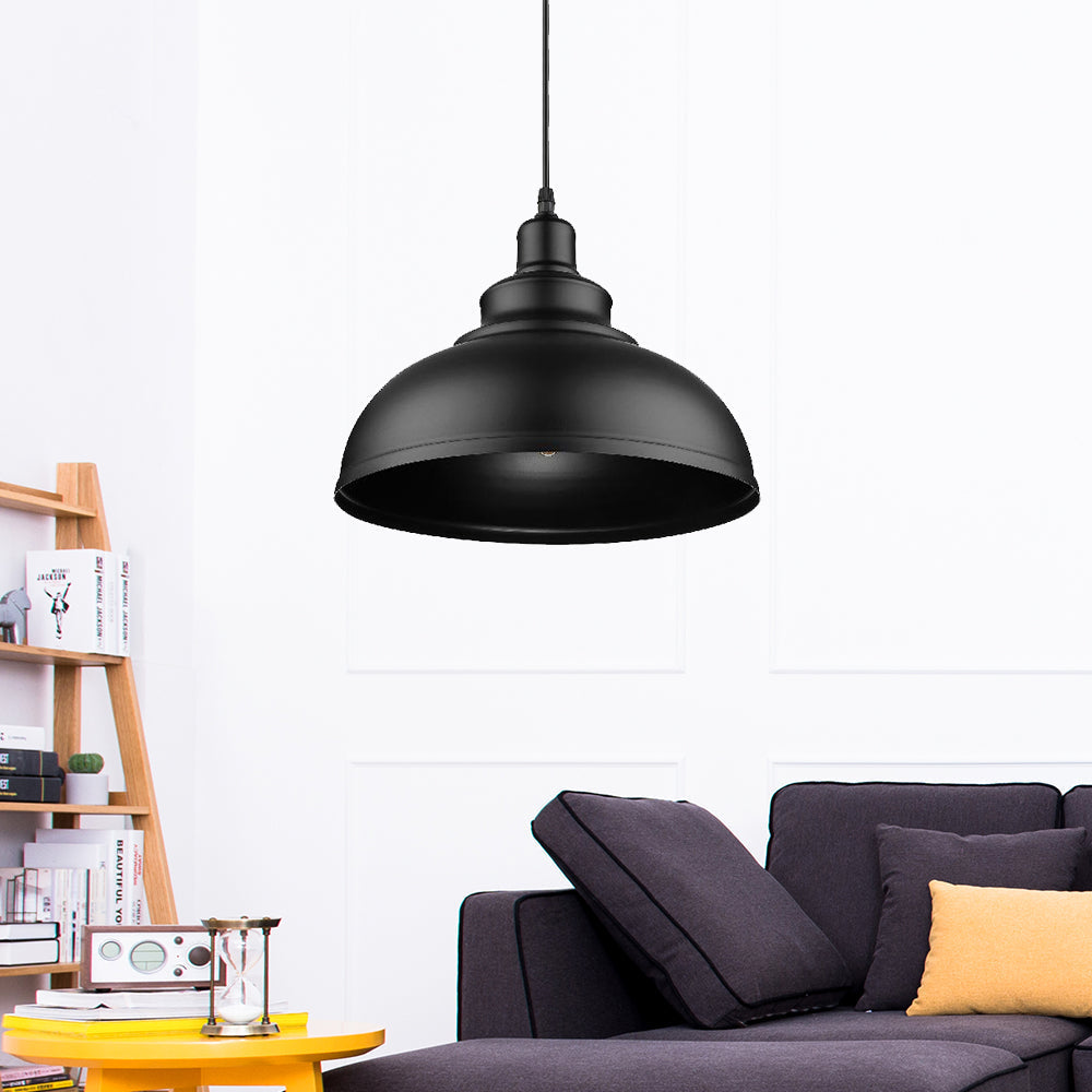 2-Pack Retro Style Hanging Lamp With Adjustable Cord - Metallic Bowl Pendant Light In Black For