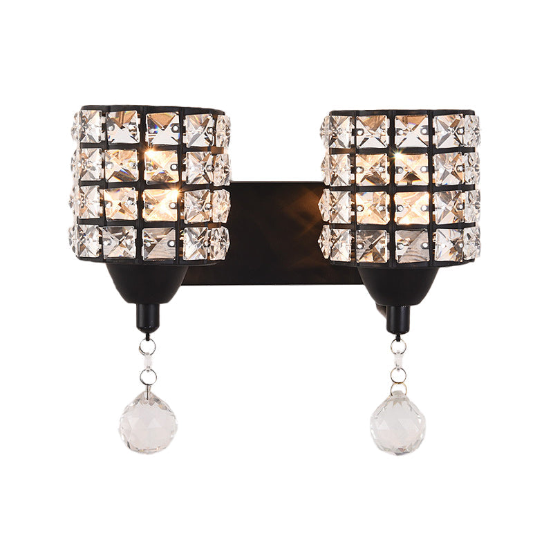 Modern Black Crystal Wall Mount Light Fixture With Prismatic Optical Cylinder Design