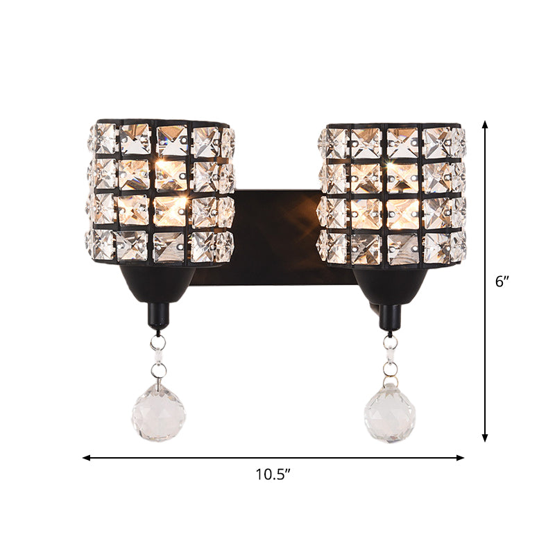 Modern Black Crystal Wall Mount Light Fixture With Prismatic Optical Cylinder Design