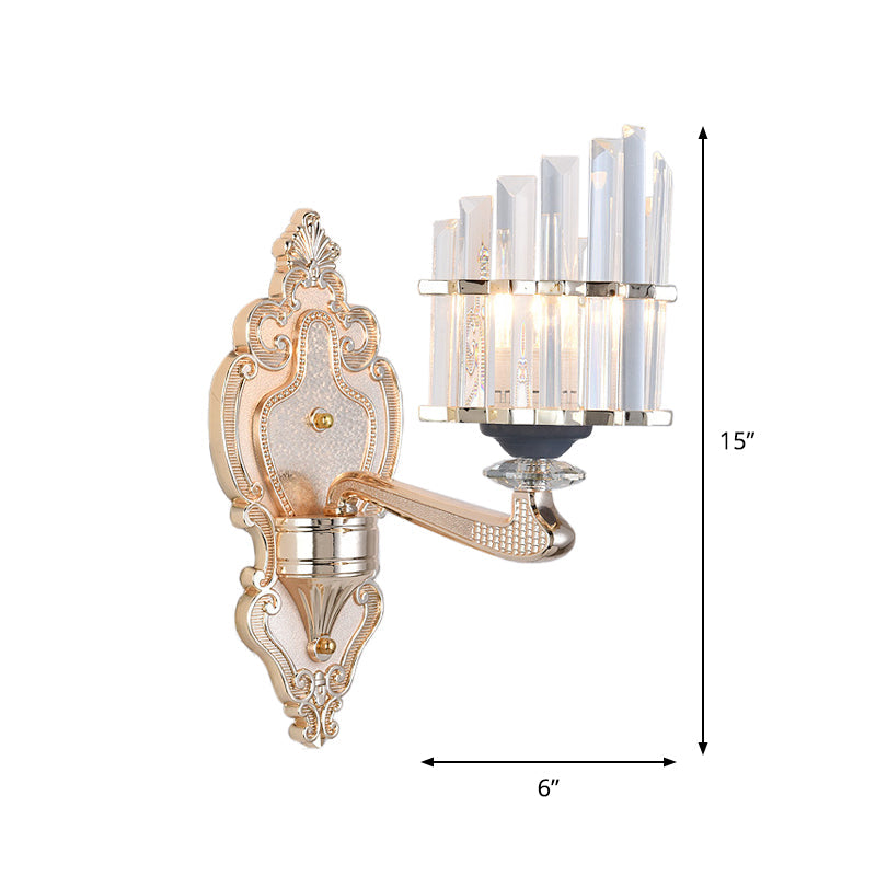 Modernist Conical Shade Wall Light Fixture With Crystal Rods - Gold Ideal For Living Room