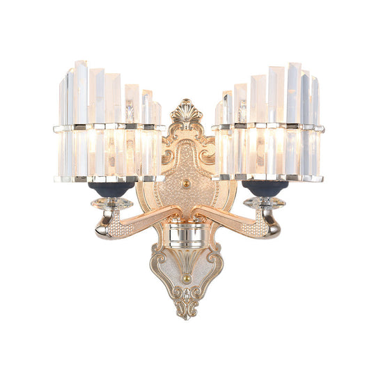 Modernist Conical Shade Wall Light Fixture With Crystal Rods - Gold Ideal For Living Room