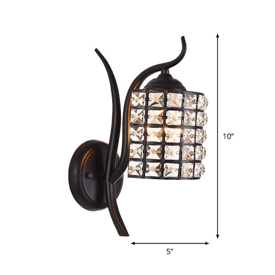 Minimalist Crystal Square/Rhombus Sconce: Black 1-Light Shade Wall Lighting Fixture