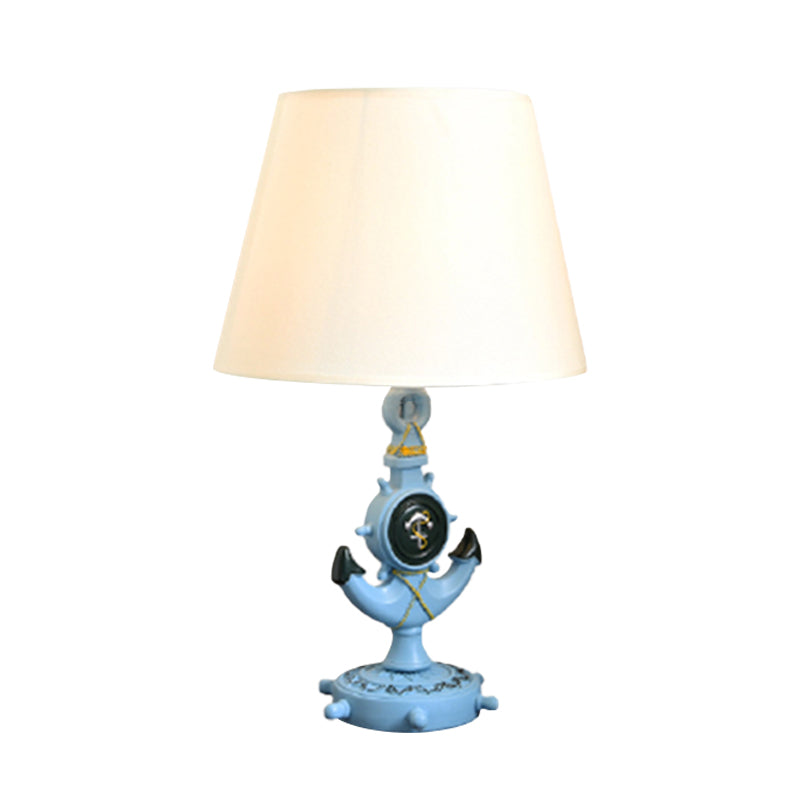 Resin Anchor Shape Night Table Light Mediterranean Blue Desk Lamp With Fabric Shade