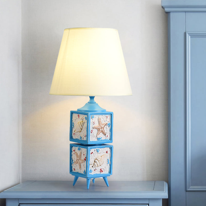 Mediterranean Style 2-Cube Nightstand Lamp In Sky Blue/Water Blue Resin Single Bedroom Table Light