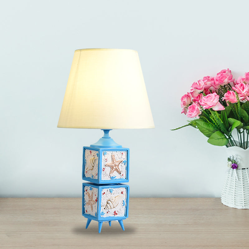 Mediterranean Style 2-Cube Nightstand Lamp In Sky Blue/Water Blue Resin Single Bedroom Table Light