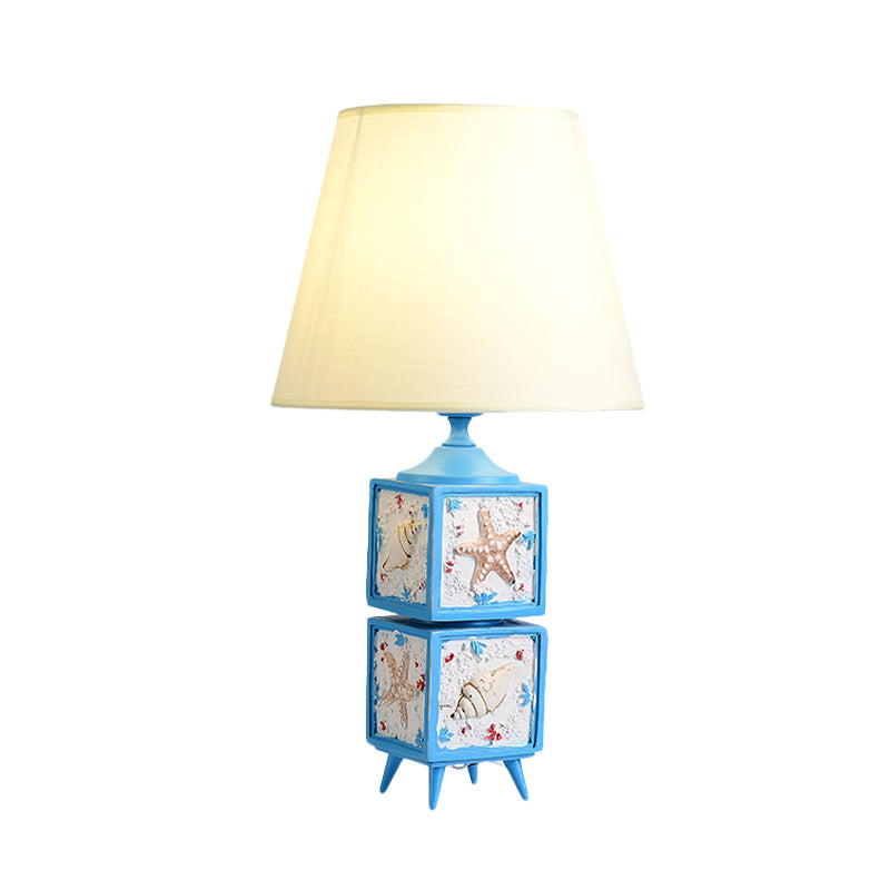 Mediterranean Style 2-Cube Nightstand Lamp In Sky Blue/Water Blue Resin Single Bedroom Table Light