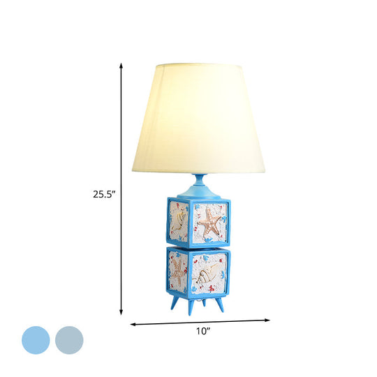 Mediterranean Style 2-Cube Nightstand Lamp In Sky Blue/Water Blue Resin Single Bedroom Table Light