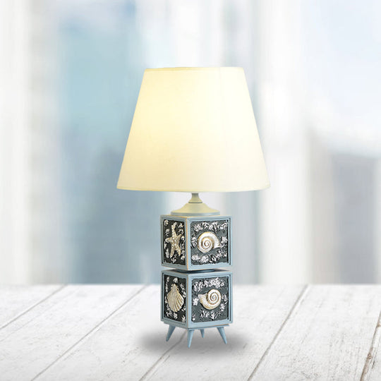 Mediterranean Style 2-Cube Nightstand Lamp In Sky Blue/Water Blue Resin Single Bedroom Table Light