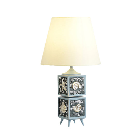 Mediterranean Style 2-Cube Nightstand Lamp In Sky Blue/Water Blue Resin Single Bedroom Table Light