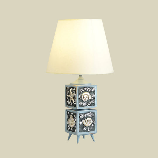 Mediterranean Style 2-Cube Nightstand Lamp In Sky Blue/Water Blue Resin Single Bedroom Table Light