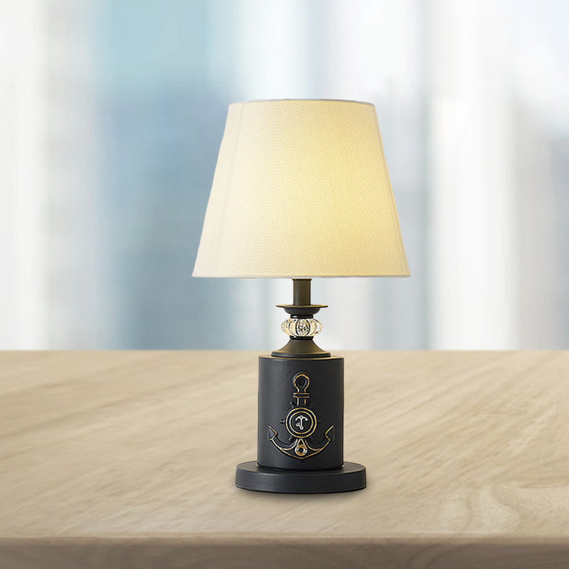 Mediterranean-Style Metal Cylinder Table Light Bedside Lamp In Black/Water Blue