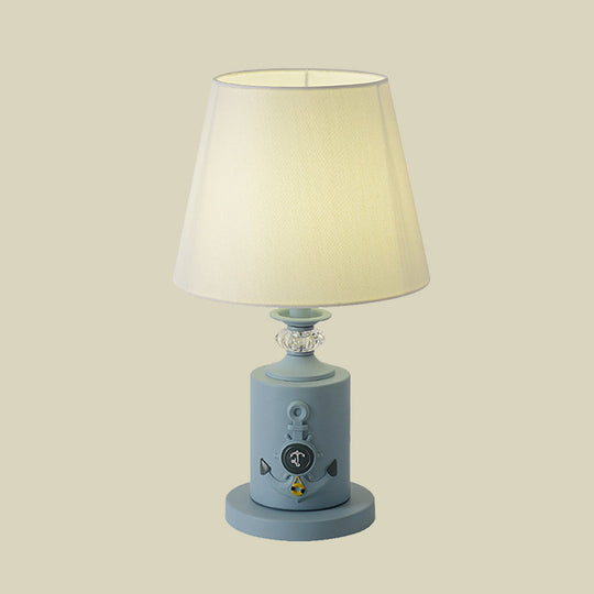 Teresa - Mediterranean-Style Cylinder Table Light: Metal Single Bedside Fabric