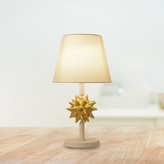 Cartoon Resin Sea Urchin Night Table Lamp With Single Bulb - Sky Blue/Gold/Dark Blue Barrel Fabric