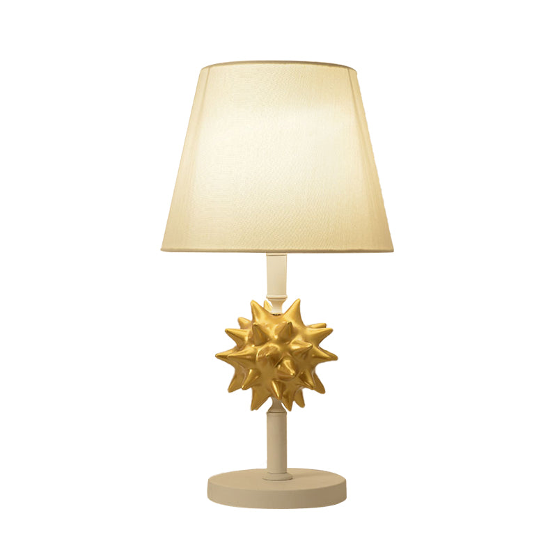 Cartoon Resin Sea Urchin Night Table Lamp With Single Bulb - Sky Blue/Gold/Dark Blue Barrel Fabric