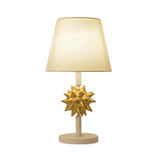 Cartoon Resin Sea Urchin Night Table Lamp With Single Bulb - Sky Blue/Gold/Dark Blue Barrel Fabric