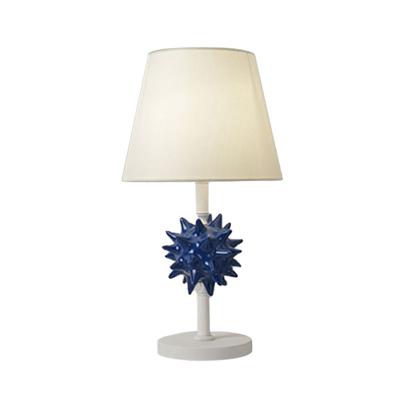 Nora - Sea Resin Sea Urchin Night Table Lamp Cartoon Single Bulb Sky Blue/Gold/Dark Blue Nightstand Light with Barrel Fabric Shade for Bedside