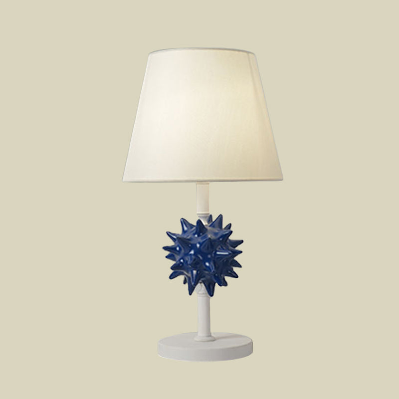 Cartoon Resin Sea Urchin Night Table Lamp With Single Bulb - Sky Blue/Gold/Dark Blue Barrel Fabric