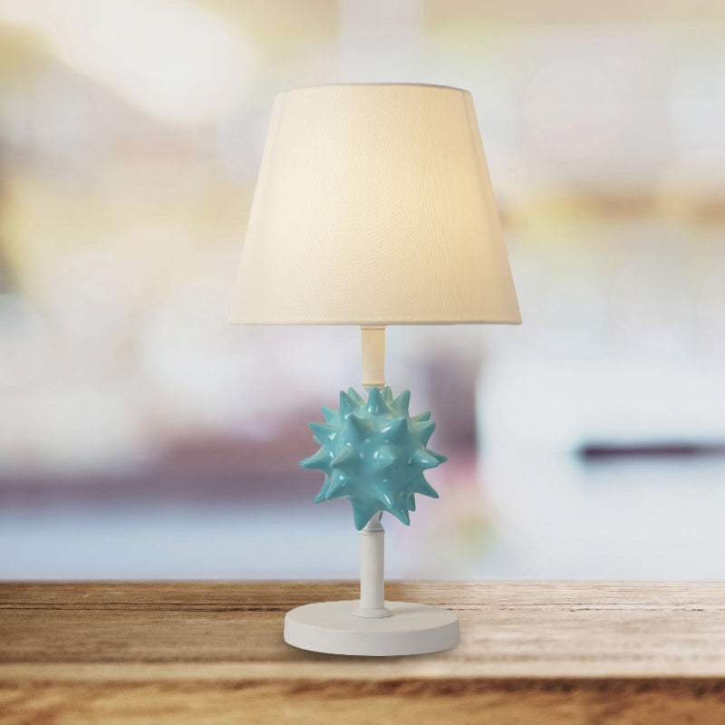 Cartoon Resin Sea Urchin Night Table Lamp With Single Bulb - Sky Blue/Gold/Dark Blue Barrel Fabric