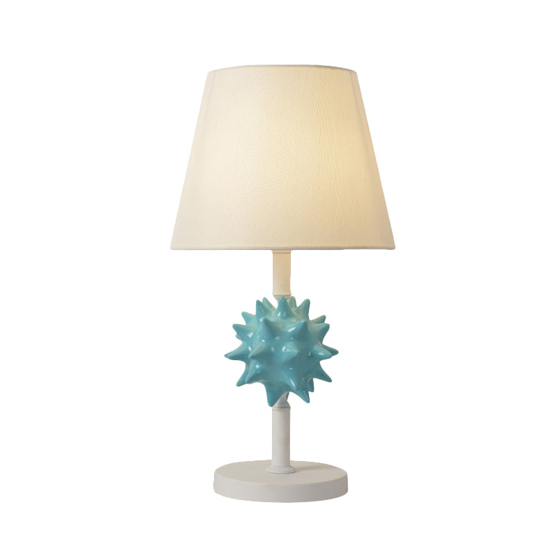 Nora - Sea Resin Sea Urchin Night Table Lamp Cartoon Single Bulb Sky Blue/Gold/Dark Blue Nightstand Light with Barrel Fabric Shade for Bedside