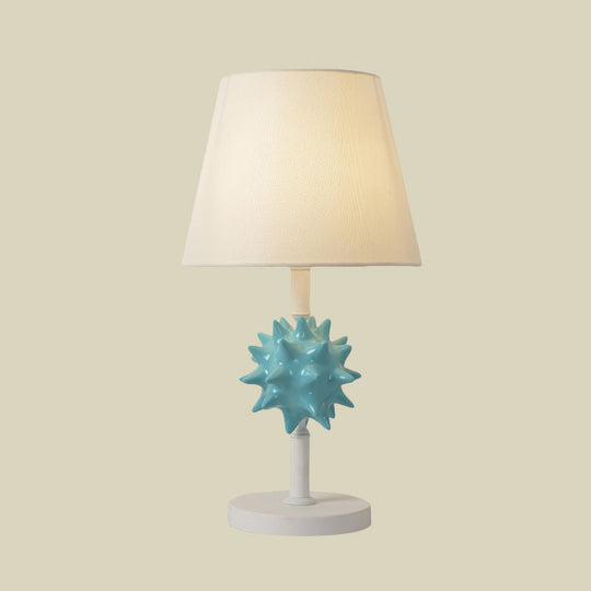 Cartoon Resin Sea Urchin Night Table Lamp With Single Bulb - Sky Blue/Gold/Dark Blue Barrel Fabric