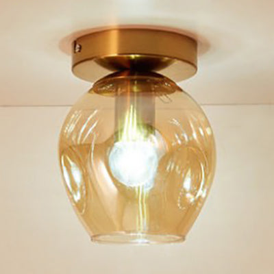 Amber Dimpled Glass Industrial Semi Flush Mount Light with Bubble Shade