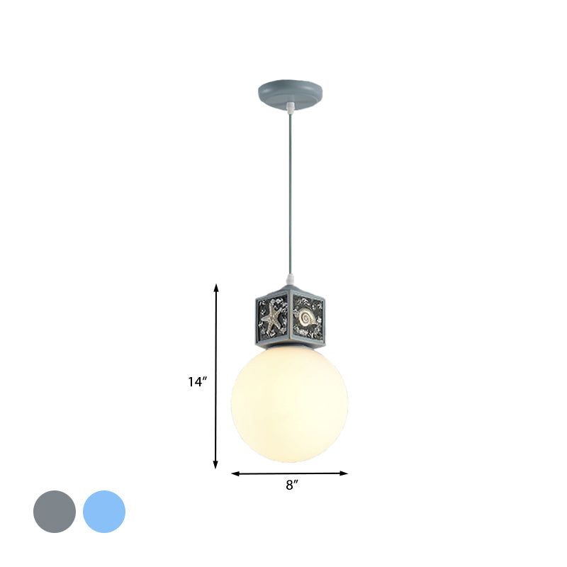 Sky/Water Blue Opal Glass Hanging Light - Nordic Cube Pendant Lamp For Kids Bedside