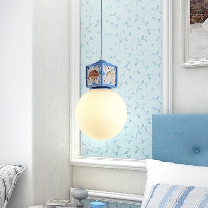 Sky/Water Blue Opal Glass Hanging Light - Nordic Cube Pendant Lamp For Kids Bedside