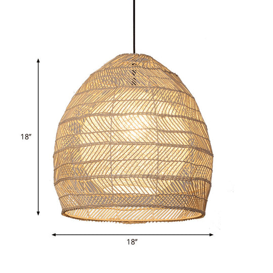 Traditional Rattan Bell Pendant Light - Elegant Wood Ceiling Fixture For Guesthouse