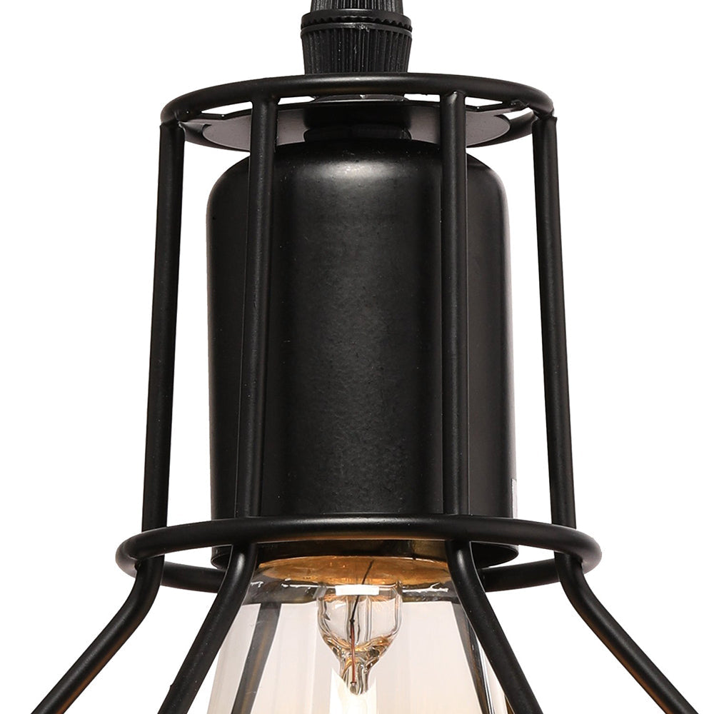 Retro Loft Black Metal Hanging Ceiling Light - 1 Bulb Plug In Suspension With Globe Cage Shade