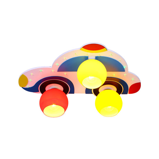 Cartoon Car Ceiling Lamp for Child's Bedroom - 3 Glass Head Design, Multi-Color Flush Mount Light