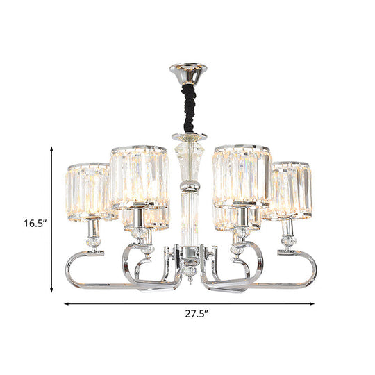 Contemporary 6-Light Clear Crystal Chandelier Pendant Fixture For Bedrooms