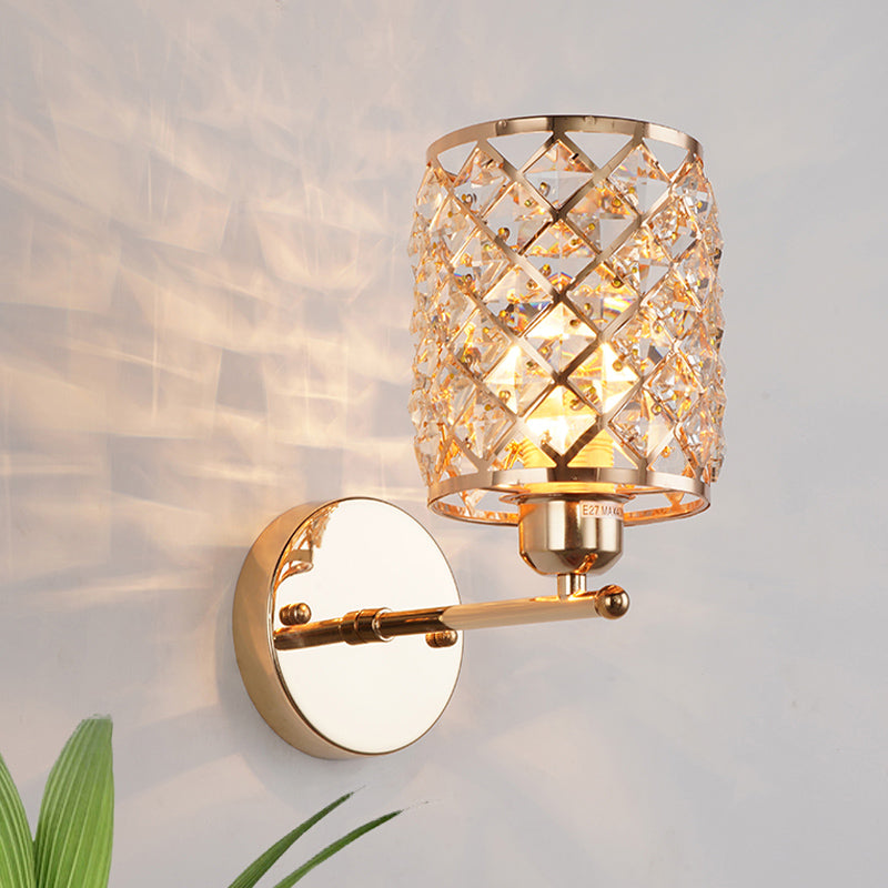 Gold Trellis Wall Sconce Lamp With Crystal Insert Perfect For Living Room