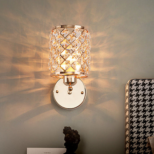 Gold Trellis Wall Sconce Lamp With Crystal Insert Perfect For Living Room