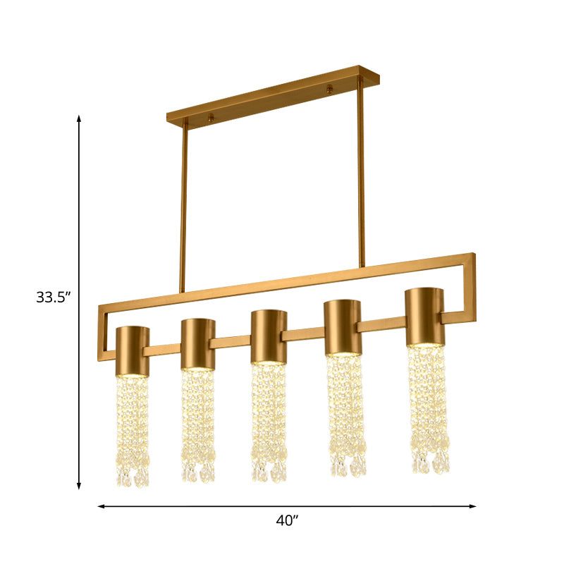 Modern Crystal Draping Brass Island Pendant Lighting Fixture - 15-Light Linear Suspension