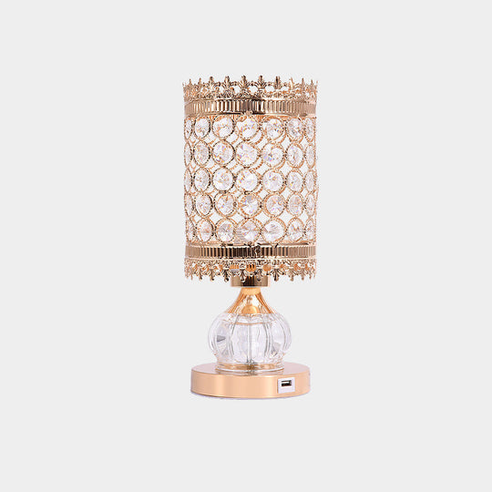 Mid-Century Crystal Gold Gourd Table Lamp - Single-Bulb Nightstand Light