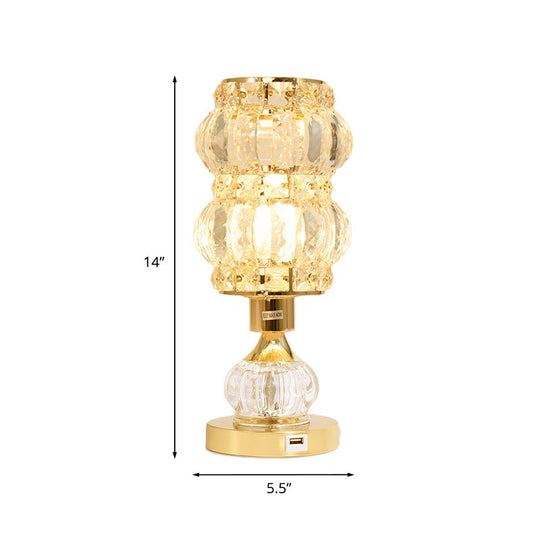 Mid-Century Crystal Gold Gourd Table Lamp - Single-Bulb Nightstand Light