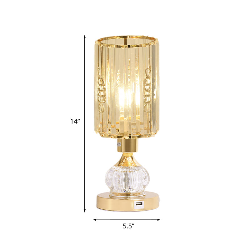 Mid-Century Crystal Gold Gourd Table Lamp - Single-Bulb Nightstand Light