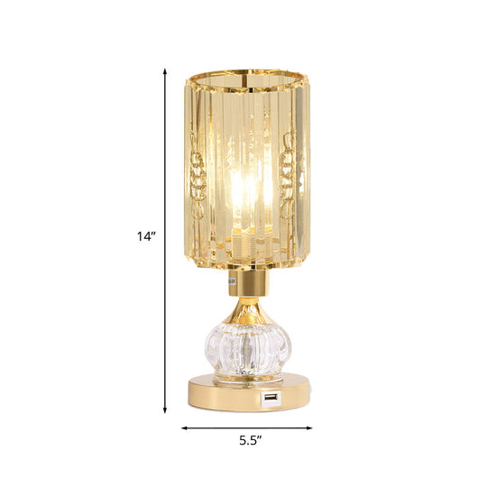 Mid-Century Crystal Gold Gourd Table Lamp - Single-Bulb Nightstand Light