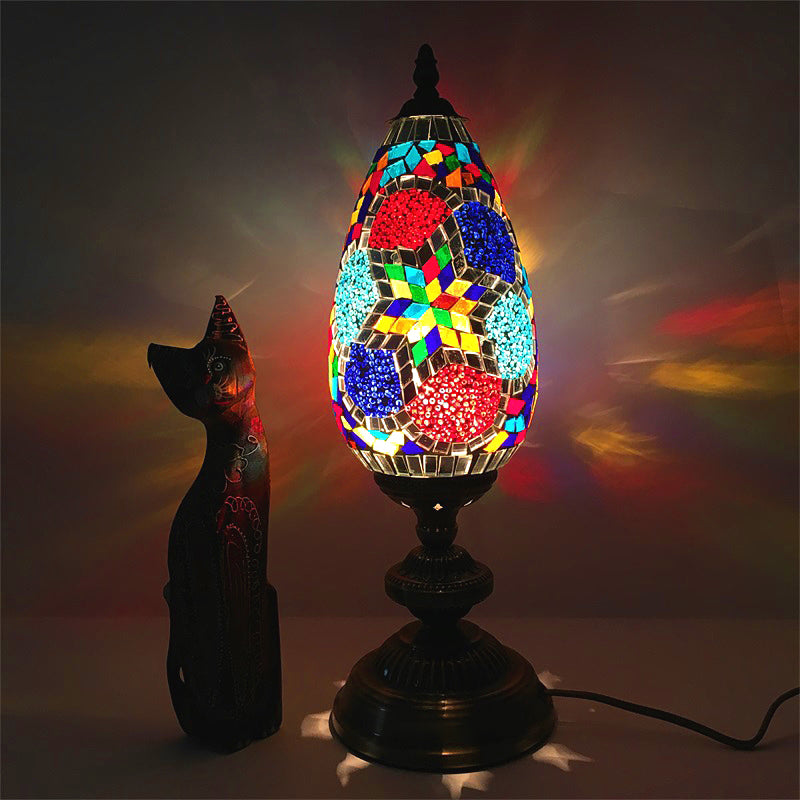 Diane - Antique Orange/Red 1 Bulb Table Light Antique Stained Art Glass Teardrop Plug In Nightstand Lamp for Living Room