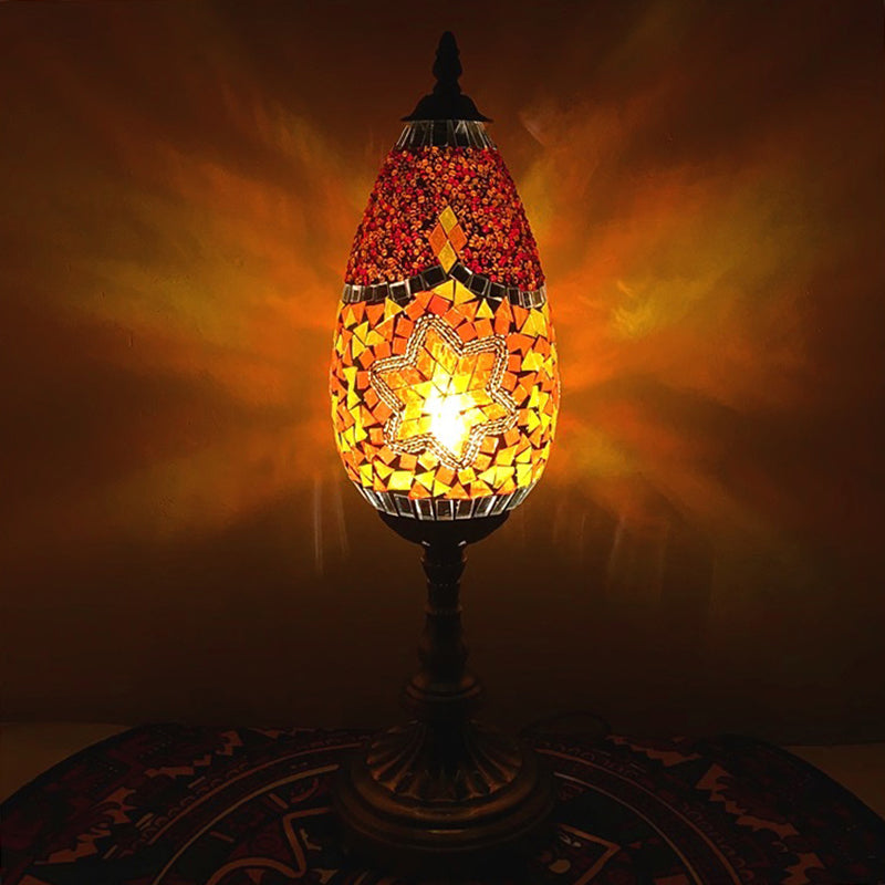 Diane - Antique Orange/Red 1 Bulb Table Light Antique Stained Art Glass Teardrop Plug In Nightstand Lamp for Living Room