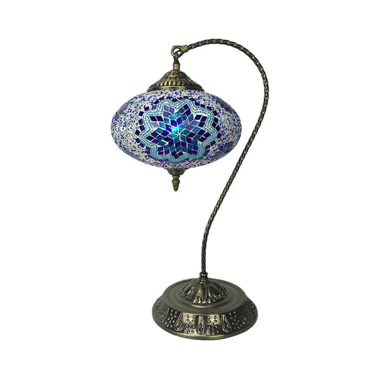 Éléonore - Stained Glass Oblong Night Light Table Lamp - Single Head, Curved Arm,