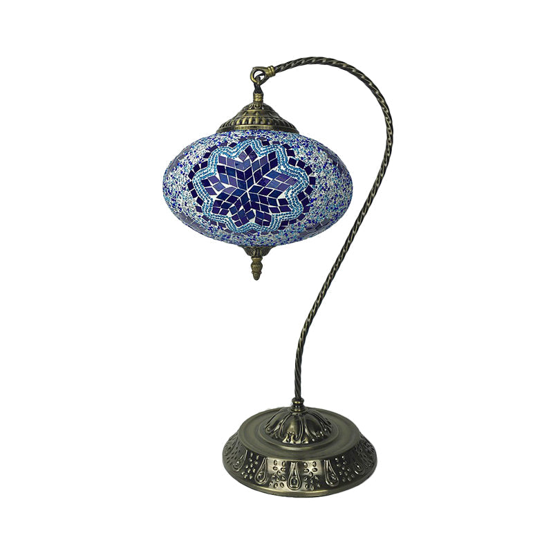 Éléonore - Stained Glass Oblong Night Light Table Lamp - Single Head, Curved Arm,