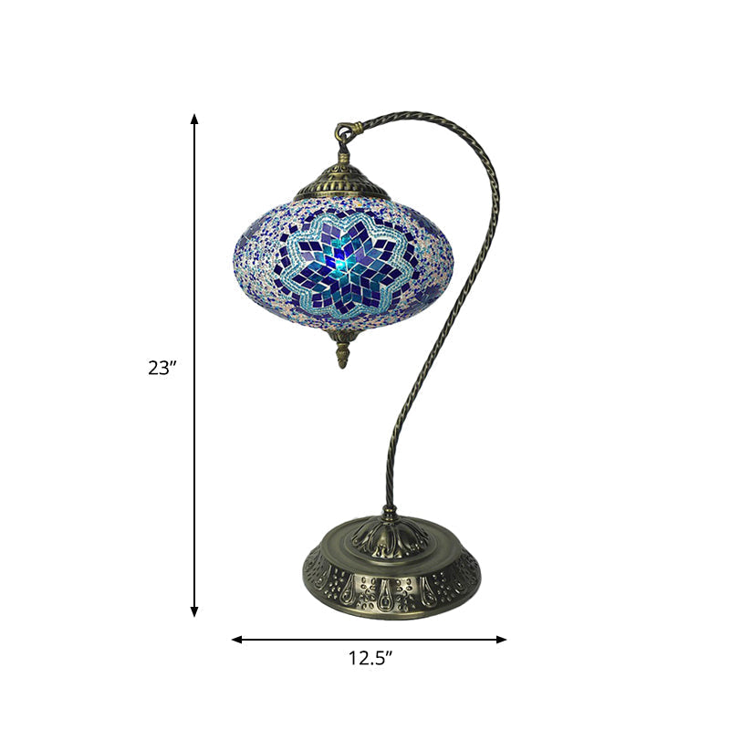 Éléonore - Stained Glass Oblong Night Light Table Lamp - Single Head, Curved Arm,