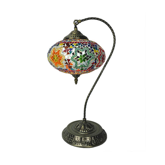 Éléonore - Stained Glass Oblong Night Light Table Lamp - Single Head, Curved Arm,